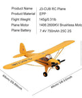 Yellow Upgrade 5 Channel RC Plane With 3D And 6G Gyro J3 Cub Style Airplane For Adults, 1406 Brushless Motor, EPP Foam