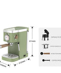 Heavy Duty No Hassle Electric Cappuccino Maker With Smooth Pour Milk Frother And Quick Adjust Brew Settings Removable Drip Tray, green, 311mm high.