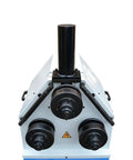 Heavy Duty Electric Hydraulic Pipe Tube Bender Machine Featuring Adjustable Round Square Band Roller And Powerful 3Hp 220V 3 Phase Motor Built Like A Boss For Fast Straight Shot Bending Jobs close-up of rollers and tube holder.