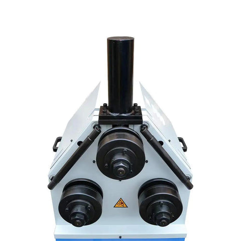 Heavy Duty Electric Hydraulic Pipe Tube Bender Machine Featuring Adjustable Round Square Band Roller And Powerful 3Hp 220V 3 Phase Motor Built Like A Boss For Fast Straight Shot Bending Jobs close-up of rollers and tube holder.