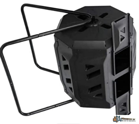 Large 43 Gallon Dual Chamber Compost Tumbler For Outdoor Garden Yard Dual Rotating Bin, black PP steel, side view