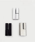 Durable Zinc Alloy Cabinet Hinged Knee Brace Concealed Door Electric Box Connector Hardware Perfect For Furniture DIY Projects Upkeep And Smart Home Makeovers Right Fit And Easy Install 2 Pcs Silver showing 2 silver and 1 black hinge connectors.
