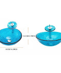 USZWBY Bathroom Vessel Sink,Tempered Glass Vessel Sink Sky Blue Round Basin Washing Bowl Set with Faucet Pop-Up Drain and Water Pipe, Countertop Installation showing dimensions 42CM/16.5INCH and 14.5CM/5.7INCH.