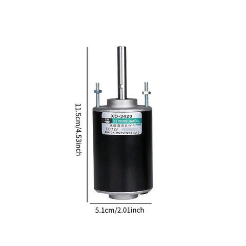 Quiet Space Saving Permanent Magnet DC Motor For DIY Projects 24V 7000 RPM Mini Electric Motor with size dimensions displayed