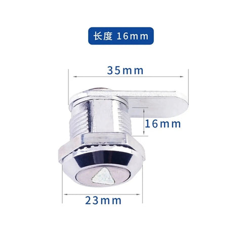 Zinc Alloy Triangle Lock For File Cabinets And Drawers Tongue Cam Lock with measurements visible, 23mm diameter, 35mm length.