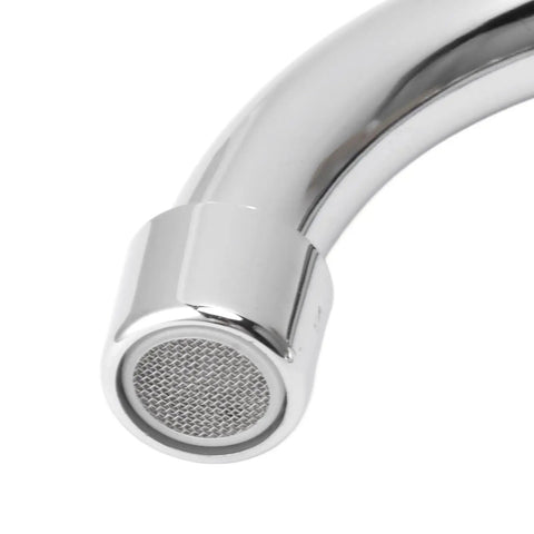Close-up of the chrome nozzle of the Foot Pump Faucet Kit - Hands-Free Foot Control Kitchen Tap Flexible Hose.