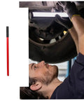 Rock Solid Vertical Hydraulic Bottleneck Jack For Cars 5 To 10 Ton Capacity Red Compact Portable Design With Tough Carbon Steel Handle being used under a vehicle.