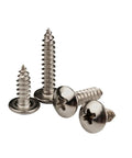 50 Piece Lot M4 X 20 Millimeter Phillips Cross Recessed Self Tapping Screws With Round Mushroom Pan Heads showing two sizes and metal finish.