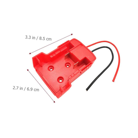 Red wire adapter for Dope 18V Battery Conversion Kit With Secure Wire Adapter For Power Wheels And Robotics DIY Projects, showing dimensions.
