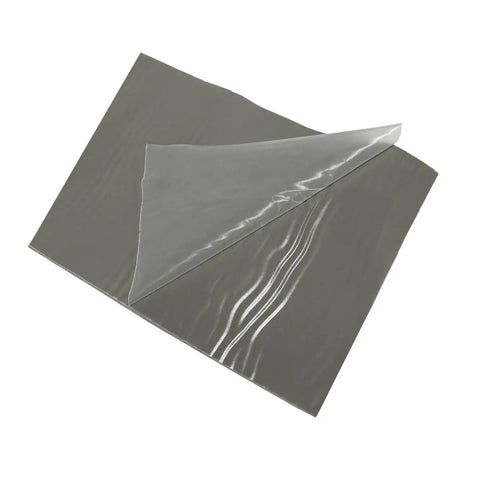 Black flexible RV roof tape sheet with peel-off backing, showing waterproof and UV-resistant surface