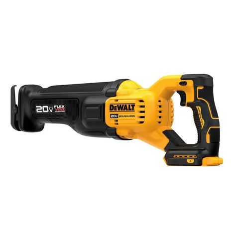 Heavy Duty Cordless Reciprocating Saw With Flexvolt Power And One Point One Two Inch Strokes For Fast Demolition Jobs Totally No Sweat Quick Blade Swaps Tool Only, showing the tool's side angle.