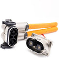 Heavy Duty High Voltage Safety Lock Connector 2 Pin Plug And Socket 125 Amp Rated Right Angle Metal Housing IP67 Sealed Tight with wires