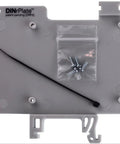 Solid Grip Din Rail Mount For Raspberry Pi Featuring Killer Cooling And Innovative Micro Usb Strain Relief For Hassle Free 35 Mm Rack Installation And Sweet Labs showing gray nylon bracket, accessories, and screws.