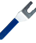Tough As Nails Steel Fire Sprinkler Head Box Wrench With Ergonomic Coated Grip for zero slip, showing blue handled steel construction.