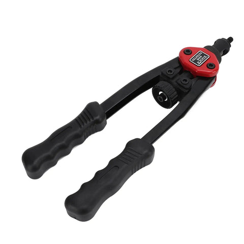 Rock Solid 13 Inch Rivet Nut Tool Set With M10 Screws And Nuts Plus Wrench, Complete Rivnut Kit For Your Garage And Auto Repairs With 60 Accessories. black steel hand rivet nut tool with red head