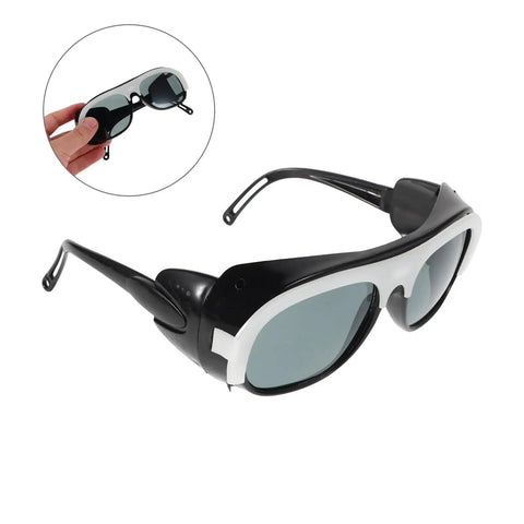 Heavy Duty Welding Safety Glasses With 10 Spare Lenses crafted for snug mask compatibility, showing side and front views.