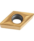 DCMT070204 diamond-shaped tungsten carbide lathe insert with central hole, gold coating