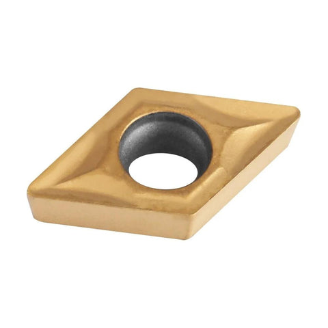 DCMT070204 diamond-shaped tungsten carbide lathe insert with central hole, gold coating