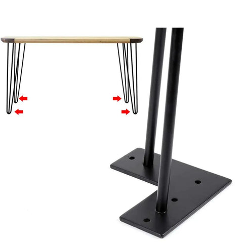 Heavy Duty Hairpin Table Legs Built Tough With Rock Solid Steel Construction Plus Replacement Furniture Sleds And Knockout Waterproof Finish For Diy Coffee Tables And Home Desks, close-up of legs next to bamboo tabletop.
