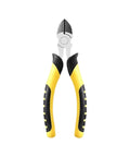 Diagonal cutting pliers, 6-inch with yellow and black ergonomic grips for wire cutting.