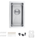 Stainless Steel Single Bowl Bar Sink For Undermount Prep In Small Kitchens 10 Inch By 17 Inch 8.5 Inch Deep 16 Gauge with accessories