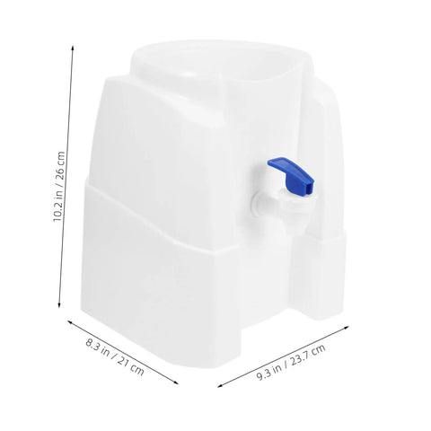 Portable Cold Water Dispenser with Built In Tap Compact Countertop Water Dispenser for Office Home Dorm or Outdoor Camping On The Go Easy Refill Durable Safe Materials, shown from a side angle with white plastic material and blue tap.
