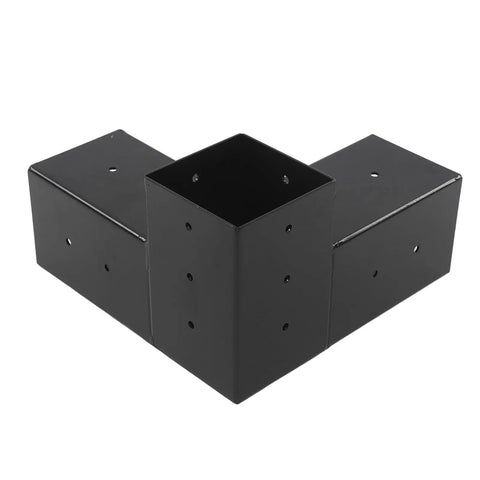 Heavy Duty Black Powder Coated Steel Construction Brackets 8 Pack Rustproof Corner Supports For Outdoor Deck Fence Shed Diy Projects Built Like A Tank And Weather Resistant, angled view of L-shaped bracket.