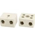 Front view: two white ceramic 2-way terminal blocks with brass screws, 2 pcs, high-temp 380V/30A