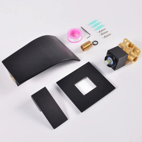 Components of Matte Black Waterfall Wall Mount Faucet For Tub And Sink Brass Bath Filler Tap Wall Mounted Bathtub Filler