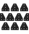 No Fuss Tough As Nails 2020 Aluminum Extrusion Connector Kit With 50 Locking T-Nuts, M5 X 8 Hex Bolts, And Heavy Duty Adjustable Wrench For Fast Custom Frames And DIY Builds, ten black connector plates arranged in two rows.