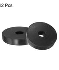 12 Pack Heavy Duty Rubber Spacers 50mm OD 14mm ID 10mm Height Anti Vibration Bushings thick black grommets shown close-up.
