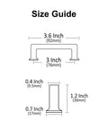 Size guide for Solid Cabinet Pulls And Handles 10 Pack In Brushed Antique Brass showing dimensions of 3.6x3x0.7 inches