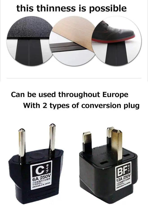 Worlds Thinnest Flat Extension Cord 0.003 Inch Thick Black 11.8 Inch Ultra Slim Power Cable with European plugs