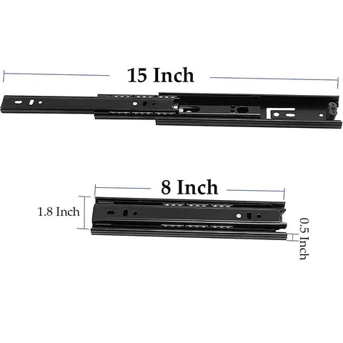 Beefy Heavy Duty 8-Inch Drawer Slides With Side Mount Ball Bearing Full Extension, supports up to 110 lb, black anti rust steel