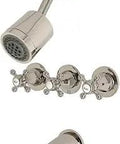 Metropolitan Triple Handle Tub And Shower Faucet in Polished Nickel with solid brass build and wall mount washerless cartridge, ABS parts.