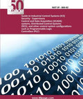 Book cover: Guide to Industrial Control Systems Security; maroon header, 50-page logo, blue binary graphic.