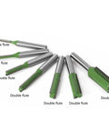 Tough As Nails Seven Piece Tungsten Carbide Router Bit Set With One Quarter Inch Shank Straight Dado Bits showcasing single and double flute options.