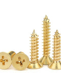 Bad Boy Solid Brass Countersunk Self Tapping Wood Screws With Phillips Cross Recessed Heads, close-up view of 50 pieces, ideal for DIY projects.
