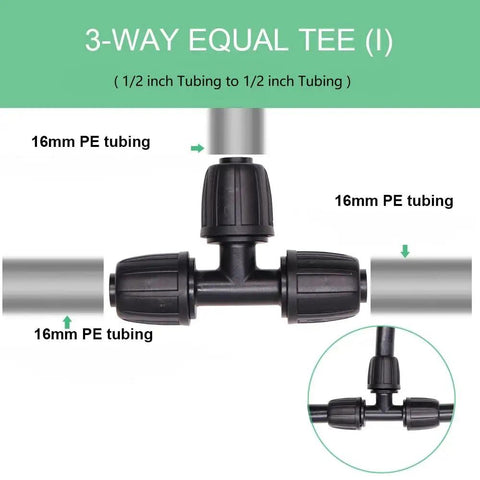 Three Way Lock Tee Barbed Irrigation Fittings For Half Inch Tubing, Leak-Proof Garden Drip Hose Connectors, 16 To 16.5 mm Compatible Splitter Tee