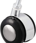 2 Inch Twin Wheel Furniture Caster with M8 Threaded Stem, featuring black plastic and chrome accents for stability and smooth movement.
