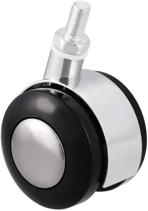2 Inch Twin Wheel Furniture Caster with M8 Threaded Stem, featuring black plastic and chrome accents for stability and smooth movement.