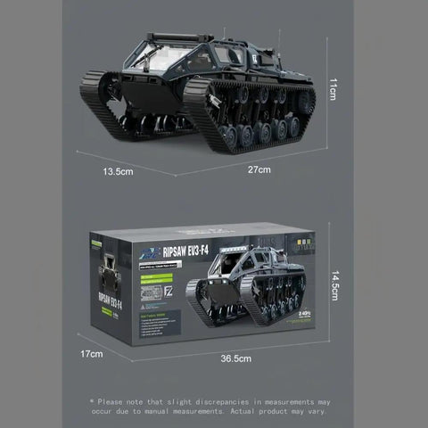 1:16 Large RC Tank Car With 2.4G Anti Interference Remote, Realistic LED Lighting, Beefy Dual Motors For All Terrain Climbing, Openable Doors, Armor Style Simulation Vehicle Built For Off Road Action with box dimensions