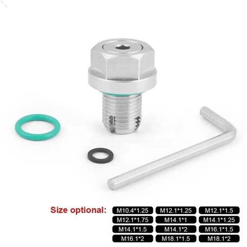 Ditch That Leaky Oil Pan With This Massive Oversize Piggyback Stainless Steel Self Tapping Thread Repair Kit For Your Car Featuring M104 To M18 Sizes And A Secure O Ring Seal To Stop Any Dreaded Drips Once And For All While Saving You A Boatload On; stainless oil drain plug kit, O-ring, wrench