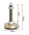 Set Of Ten Heavy Duty Furniture Leveling Feet With Titanium Coated Stainless Steel Rods and M20 Threads for wobbly tables, shown measuring 137mm tall.