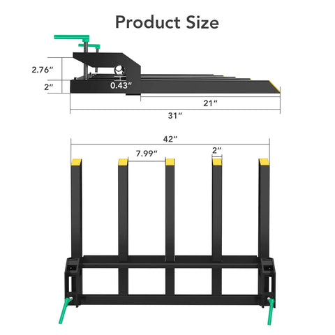 Clamp On Debris Forks For 48 Inch Buckets Heavy Duty Clamp With 2500 Lbs Capacity Pallet Fork Attachments size diagram