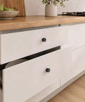 Grab These Totally Solid 24 Pack Aluminum Cabinet Knobs And Drawer Pulls Super Durable Black Hardware For Kitchen Cupboards And Dressers Brushed Brass Vibe Included: Black aluminum cabinet pulls on white drawers.