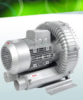 Built Like A Workhorse 0.5 Hp Regenerative Blower 110V Single Phase Industrial Vacuum Pump with silver casing and copper windings.