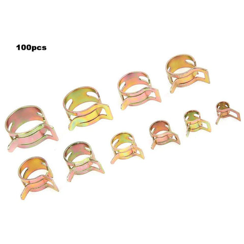 Fabater Heavy Duty 100Pcs Spring Hose Clamps Kit Assortment Zinc Plated Carbon Steel Flexible Sealing For Fuel Water Oil Steam Pipes Automotive Repair And DIY Jobs, 100pcs clamps
