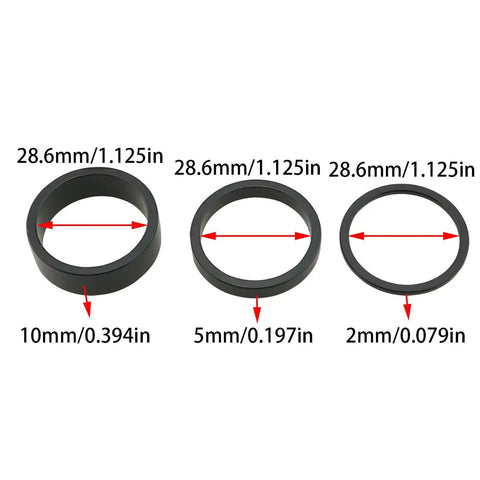Fifteen Piece Aluminum Alloy Headset Spacers Set For 28.6mm Forks And Handlebars Black Anodized Includes 2mm 5mm And 10mm Spacers