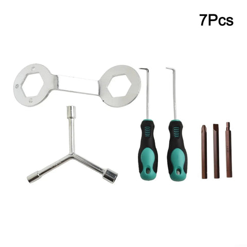 7 Piece Washing Machine Disassembly Tool Kit with retractors, disassembly wrench, chrome vanadium drill bits, three prong socket wrench